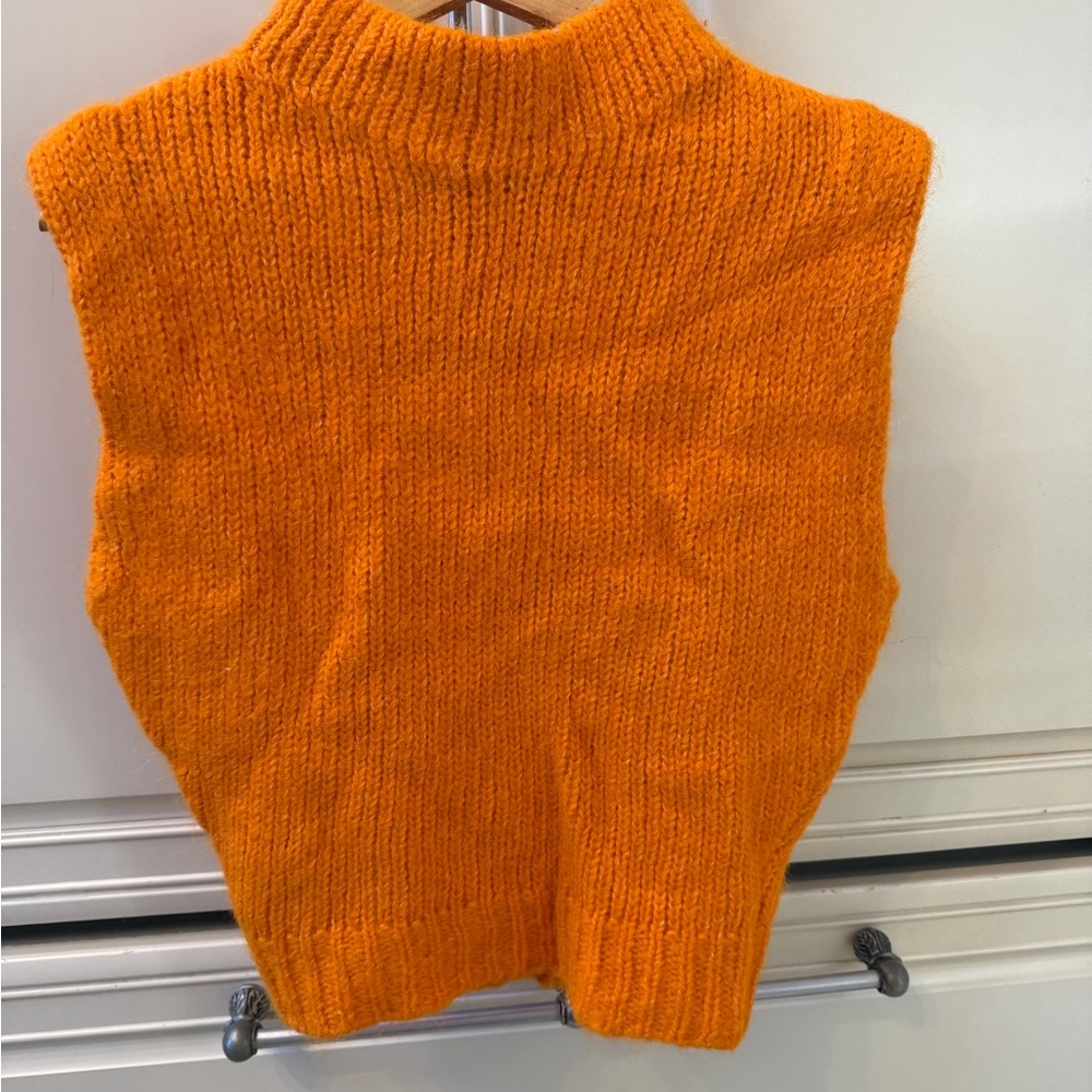 Zara Bright Orange Knit Sleeveless Sweater